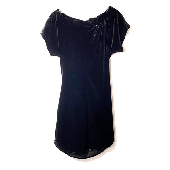 BCBGeneration Velour Ruched Pleated Neckline Mini Dress Womens XS Black Stretch - Picture 6 of 16